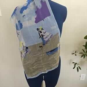 Retro Art Print impressionist Beach Scene Sheer chiffon Scarf — 60” x 18”